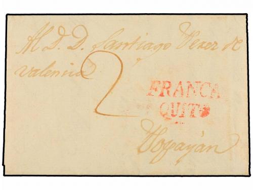 ✉ ECUADOR. 1820 (19 Febrero). QUITO a PAPAYÁN. Carta complet