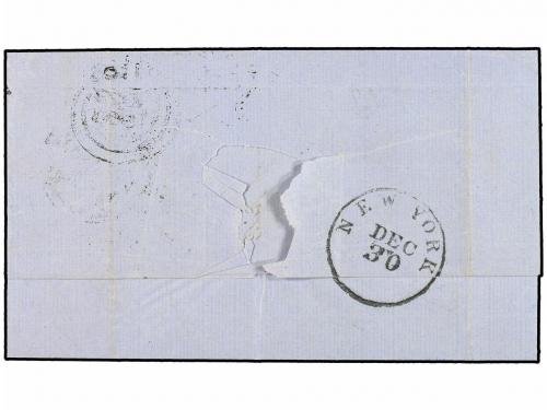 ✉ PERU. 1863. TACNA a NEW YORK. Carta completa, fechadores d