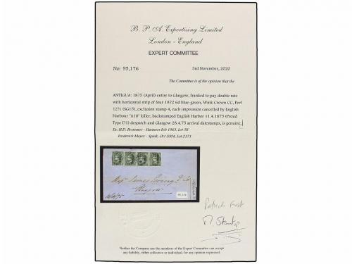 ✉ ANTIGUA. Sg. 15 (4). 1875. ENGLISH HARBOUR to GLASGOW. Ent