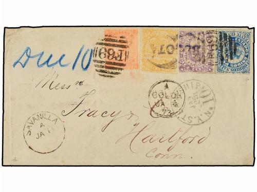 ✉ COLOMBIA. Sc. 53, 54, 55. 1872. BOGOTÁ a HARTFORT (CT. USA