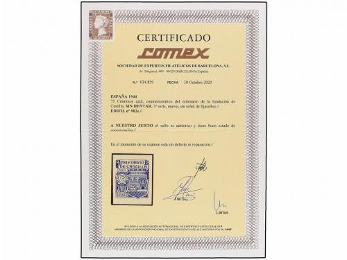 ** ESPAÑA. Ed. 982s. 75 cts. azul SIN DENTAR. LUJO. Cert. CO