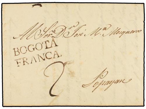 ✉ COLOMBIA. 1825. BOGOTÁ a POPAYAN. Carta completa con texto