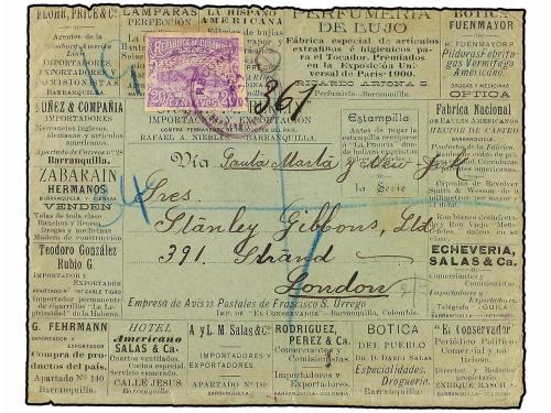 ✉ COLOMBIA. Sc. 202. 1903. BARRANQUILLA a LONDRES. Sobre con