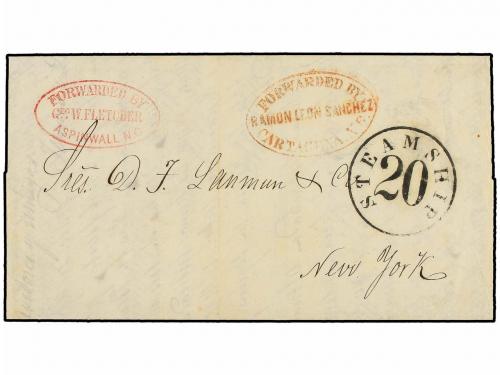 ✉ COLOMBIA. 1855. BOGOTÁ a NEW YORK. Carta completa con text