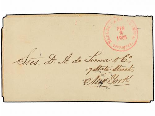 ✉ COLOMBIA. Sc. 199. 1905. CARTAGENA a NEW YORK. PERÍODO DE 