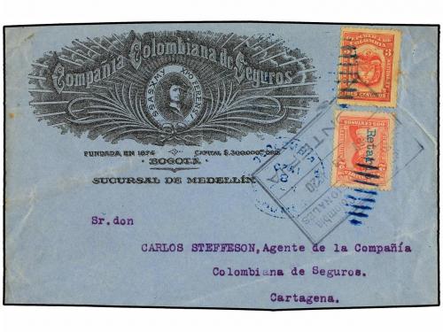 ✉ COLOMBIA. Sc. 359, 341. 1920. BOGOTÁ a CARTAGENA. Sobre il