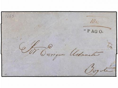 ✉ COLOMBIA. 1863 (10 Septiembre). MACUTA a BOGOTÁ. Carta com