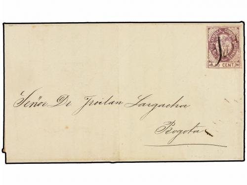 ✉ COLOMBIA. Sc. 38. 1865. PASTO a BOGOTÁ. 10 cts. lila, mat.