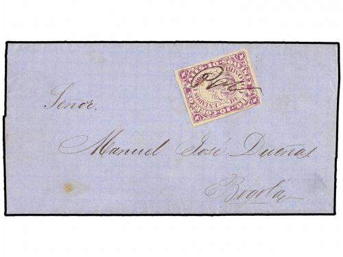 ✉ COLOMBIA. Sc. 54. 1870. POPAYAN a BOGOTÁ. 10 cts. lila, ma