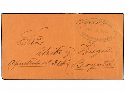 ✉ COLOMBIA. 1911. SANTA ROSA a BOGOTÁ. Manuscrito "Pago 0,02