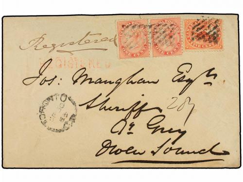 ✉ CANADA. Sg. 29 (2), 32. 1865. TORONTO. Envelope bearing 1 