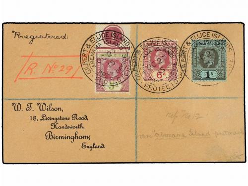 ✉ GILBERT Y ELLICE. 1915. ABEMAMA to ENGLAND. Registered cov