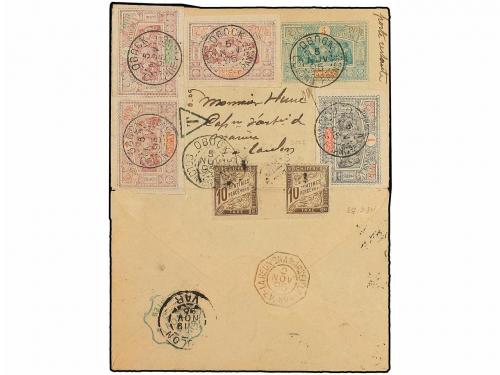 ✉ OBOCK. 1895. OBOCK a FRANCIA. 1 cto., 2 cts., 4 cts. (2, u