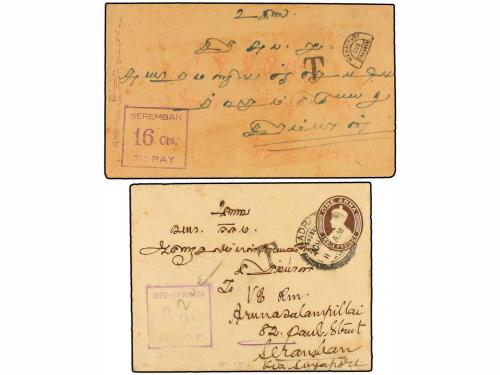 ✉ INDIA. 1922-23. TWO covers sent to SEREMBAN one without an