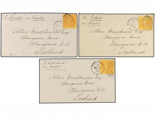 ✉ NUEVA GALES DEL SUR. 1880-81. SYDNEY to SCOTLAND. Five cov