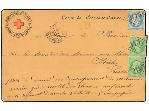 ✉ FRANCIA. Yv. 20 (2), 29. 1870. LYON a BALE (Suiza). Tarjet