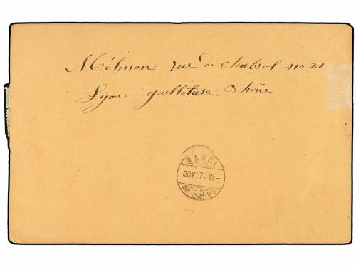 ✉ FRANCIA. Yv. 20 (2), 29. 1870. LYON a BALE (Suiza). Tarjet