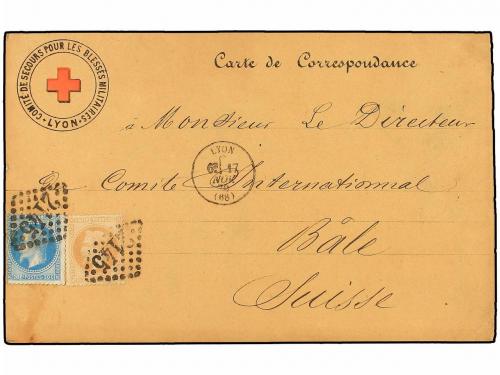 ✉ FRANCIA. Yv. 28, 29. 1870. LYON a BALE (Suiza). Tarjeta co
