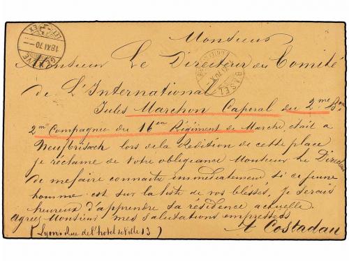 ✉ FRANCIA. Yv. 28, 29. 1870. LYON a BALE (Suiza). Tarjeta co