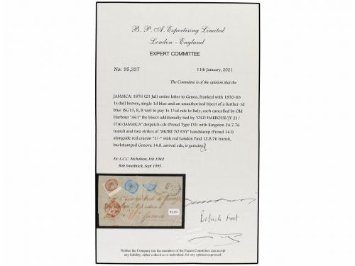 ✉ JAMAICA. Sg. 8, 13. 1876. OLD HARBOUR to GENEVA (Italy). E