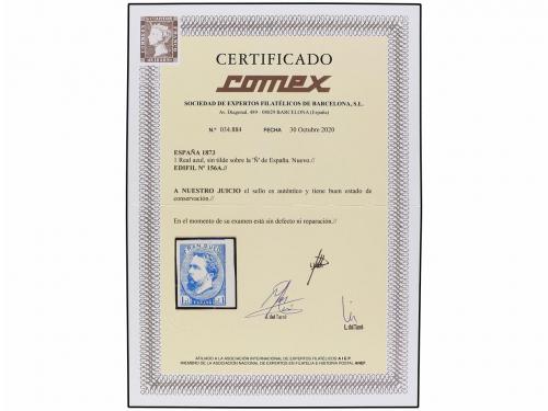 * ESPAÑA. Ed. 156A. 1 real azul, tipo II. Borde de hoja. PIE