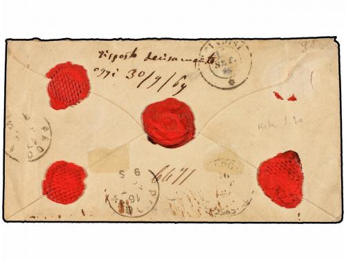 ✉ GRECIA. 1869. KERKIRA a PÁDOVA ( Italia). 5 l. verde (2), 