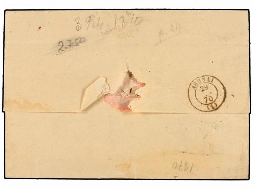 ✉ GRECIA. 1870. VIENA a ATENAS. Tasada a la llegada con sell