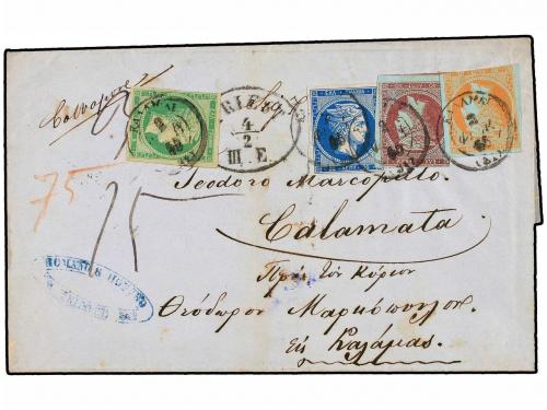 ✉ GRECIA. 1865. TRIESTE (Austria) a CALAMATA. Tasada con sel