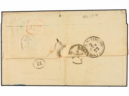 ✉ BRASIL. 1871. RÍO DE JANEIRO a ITALIA. 500 reis naranja (2