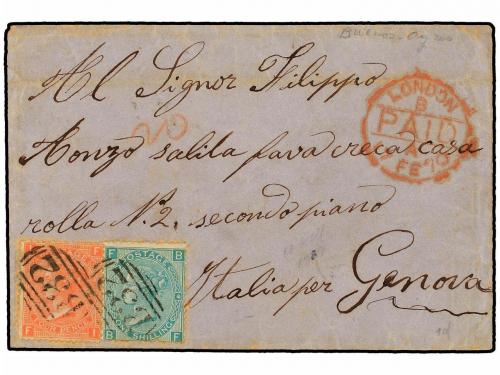 ✉ ARGENTINA. 1870. BUENOS AIRES a GÉNOVA. Circulada con sell