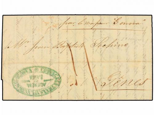 ✉ BRASIL. 1850. BAHÍA a GÉNOVA. Marca ovalada COMPAGNIA TRAN