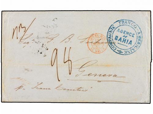 ✉ BRASIL. 1857. BAHÍA a GÉNOVA. Marca circular COMPAGNIE FRA
