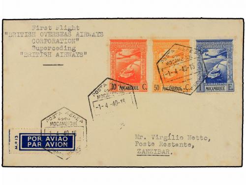 ✉ MOZAMBIQUE. 1940. MOZAMBIQUE a ZANZÍBAR. PRIMER VUELO real