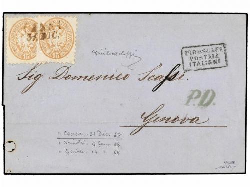 ✉ LEVANTE: CORREO AUSTRIACO. Sa. 45. 1867. CANEA a GENOVA. 1