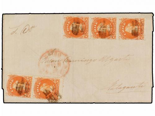 ✉ CHILE. Sc. 15. 1867. SANTIAGO a TALAGANTE. 1 ctvo. naranja