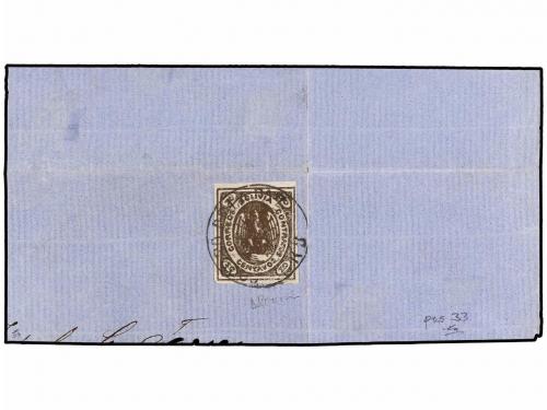 Δ BOLIVIA. 1867. 10 ctvos. castaño, posición 33 sobre fragme