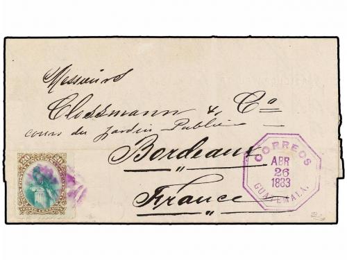 ✉ GUATEMALA. 1881. GUATEMALA a FRANCIA. 20 ctvos. bistre y v