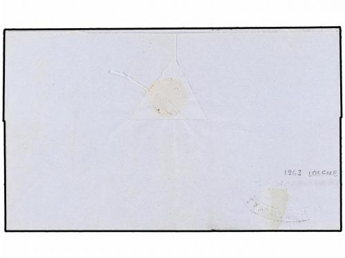 ✉ PERU. Sc. 3 (2). 1861. PIURA a LIMA. 1 dinero azul en dos 