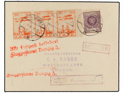 ✉ POLONIA. 1925 (5-V). WARSAWA to DANZIG. 30 gr. and strip o