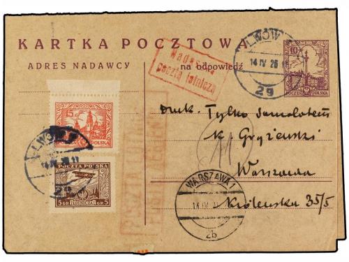 ✉ POLONIA. 1926 (12-IV). WARSAWA to LWOW to WARSAWA. 10+10 g