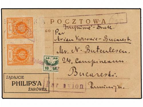 ✉ POLONIA. 1924 (11-X). WARSAWA to BUCAREST. 3 gr. (2) and 1