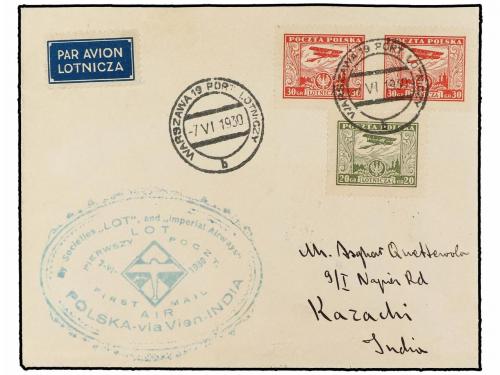 ✉ POLONIA. 1930 (7-VI). WARSAWA to KARACHI (India). RAID WAR