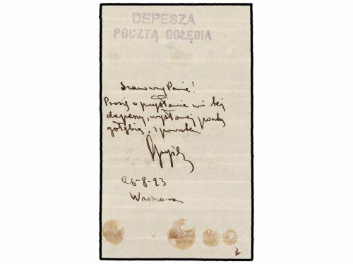 ✉ POLONIA. 1923 (26 VIII). WARSAWA to KATOWICE. PIGEON MAIL.