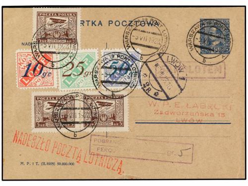 ✉ POLONIA. 1928 (5-VIII). WARSAWA to LWOW. 45 gr. blue Posta