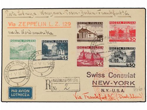 ✉ POLONIA. 1936 (1-V). WARSAWA to NEW YORK. 10 gr., 25 gr., 