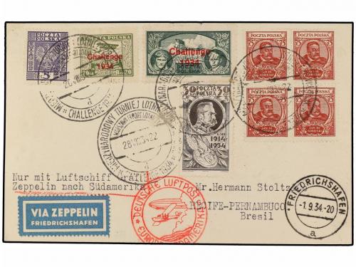 ✉ POLONIA. 1934 (28-VIII). WARSAWA to RECIFE (Brazil). 5 gr.