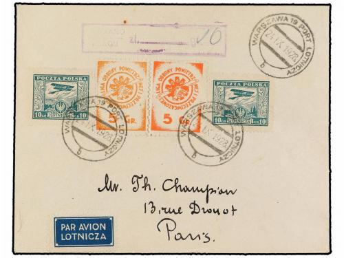 ✉ POLONIA. 1928 (24-IX). WARSAWA to PARIS. 10 gr. (2) and 5 