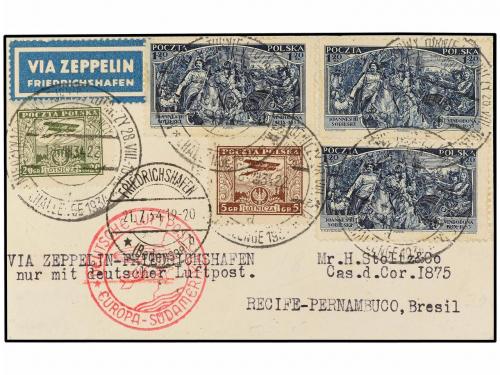 ✉ POLONIA. 1934 (18-VII). WARSAWA to RECIFE (Brazil). 5 gr.,