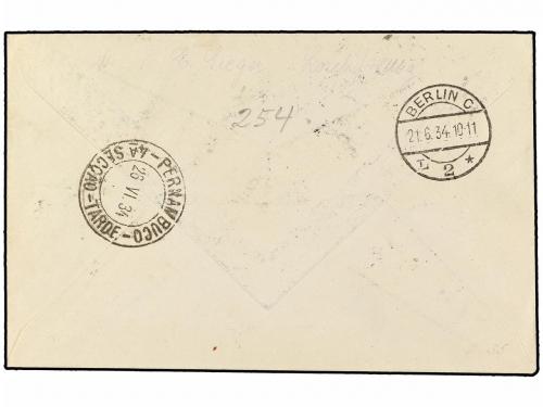 ✉ POLONIA. 1934 (23-VI). WARSAWA to RECIFE (Brazil). 10 gr.,