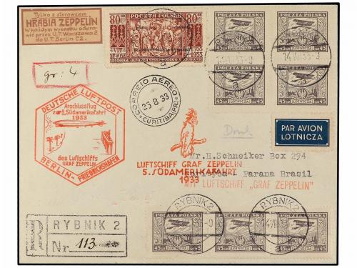 ✉ POLONIA. 1933 (25-VIII). RYBNIK to CURITIBA (Brazil). 45 g